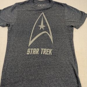 Star Trek Classic Blue Grey Tee Shirt With The Enterprise Logo On Front Size Med
